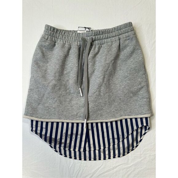 T by Alexander Wang Pull-on Stripped Combo Skirt Heathered Grey Poplin Hem Size - Picture 3 of 11